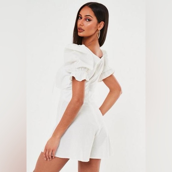 NWT Missguided cotton poplin tie front playsuit white | US 4 - Picture 2 of 5
